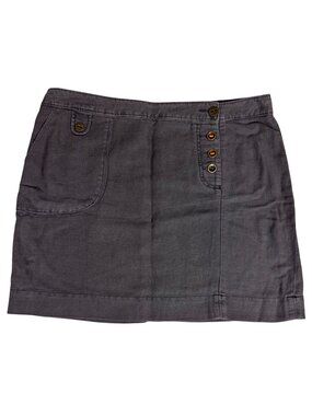 Anthropologie Maeve Gray Linen Blend Button-Front Skirt 12 Office Casual Retro